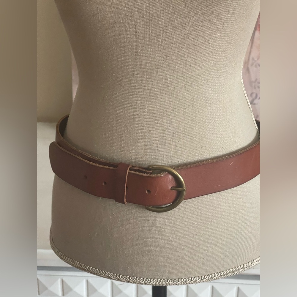 GAP Brown Leather Belt with Round Brass Buckle